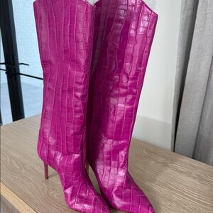 Schutz Pink Croc Boots